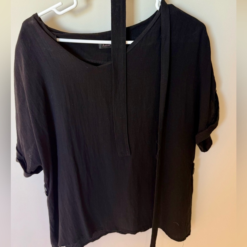 Black Short Sleeve Top with Tie Detail